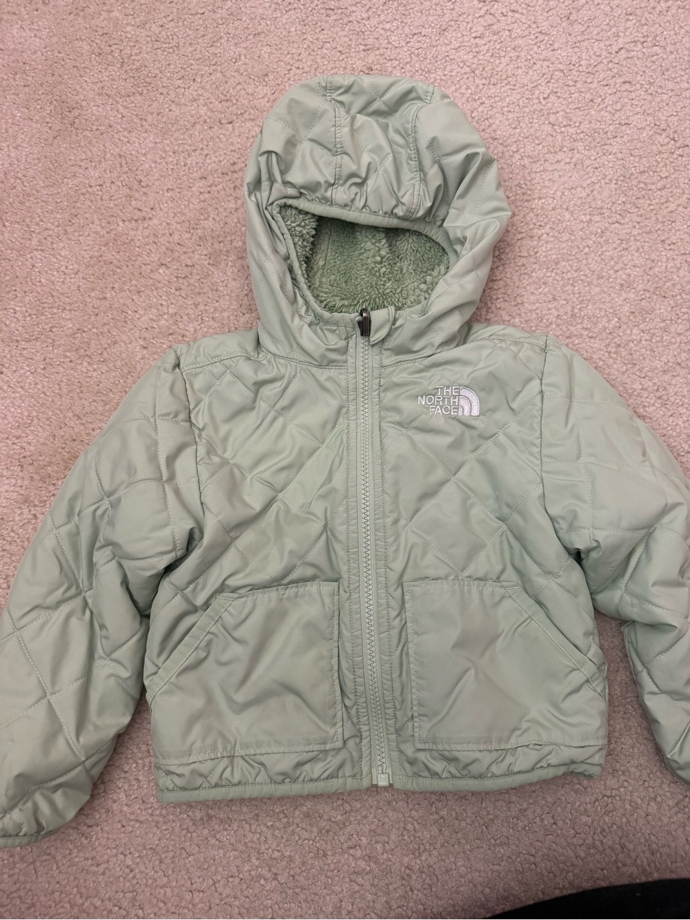 The North Face Kids Sage Green Quilted Hooded Puffer Jacket
